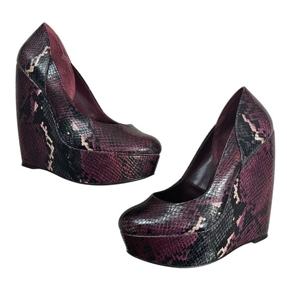 Aldo heels women's 36 US 6 purple leather snake skin platform wedge heels - Picture 2 of 10